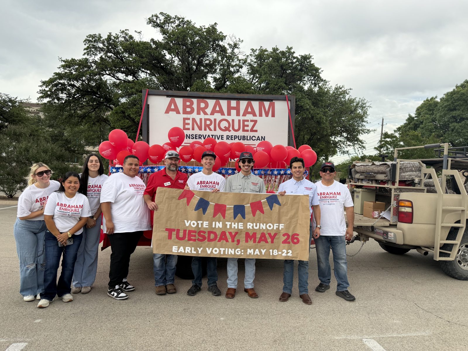 Campaign volunteers at a runoff get-out-the-vote event